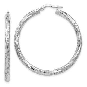 3mm Twisted Textured Round Hoops in 10k White Gold, 40mm (1 1/2 Inch)